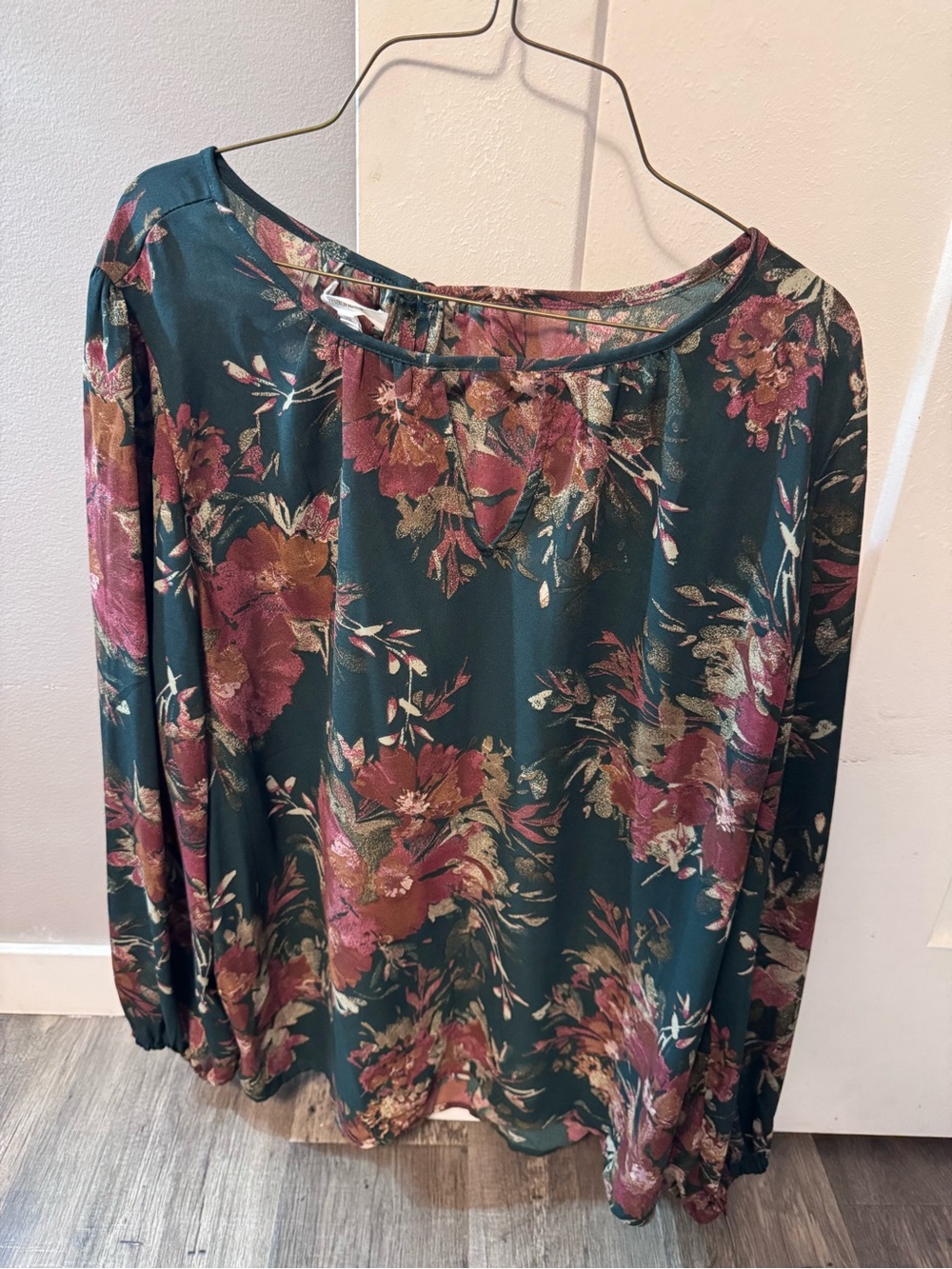 Maurices Teal Floral Long-Sleeve Blouse